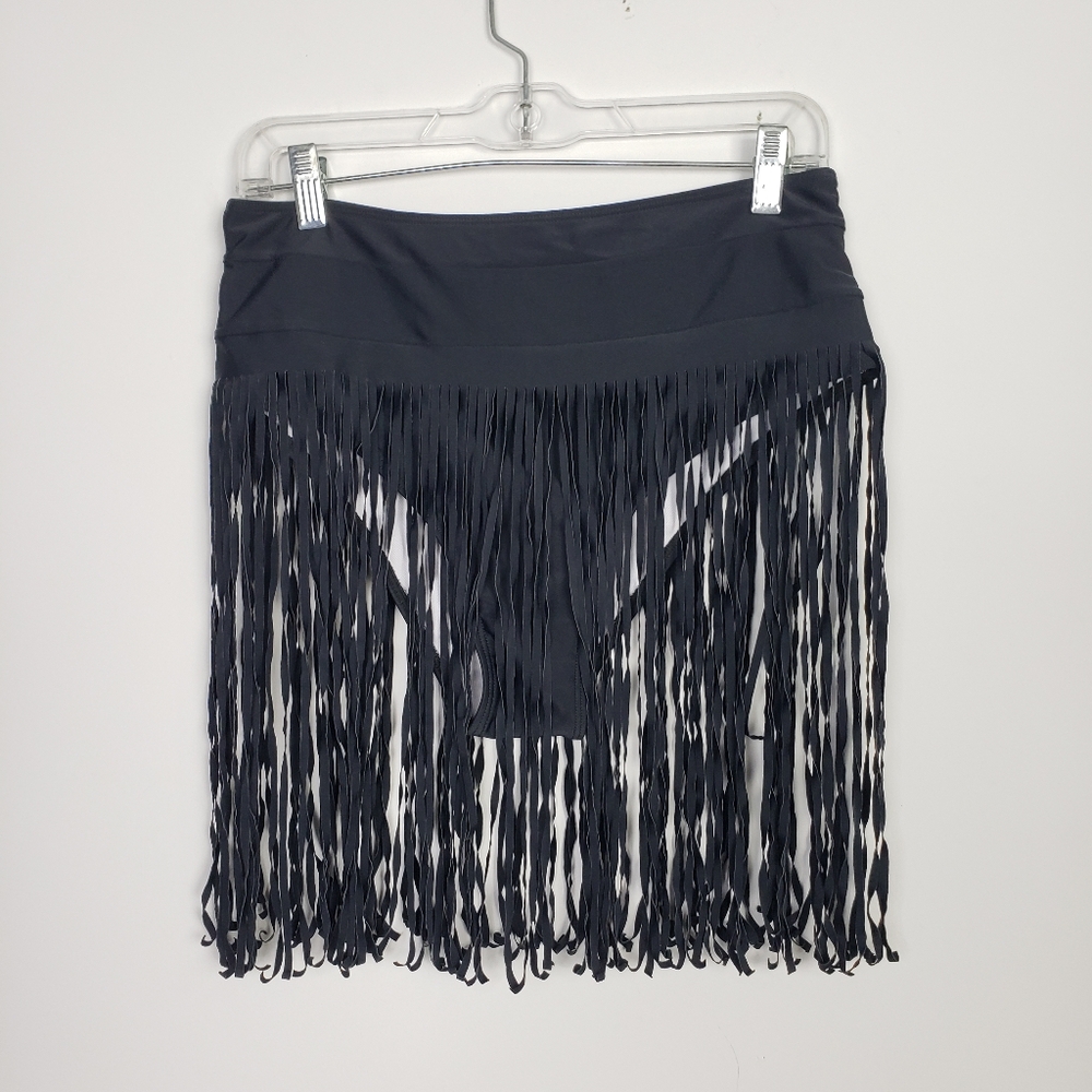 Black Fringe skirt Swim bottom Women's Size Large